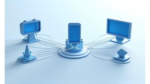 Interconnected icons representing a fish finder, GPS unit, smart phone, and tablet syncing data, demonstrating seamless system integration